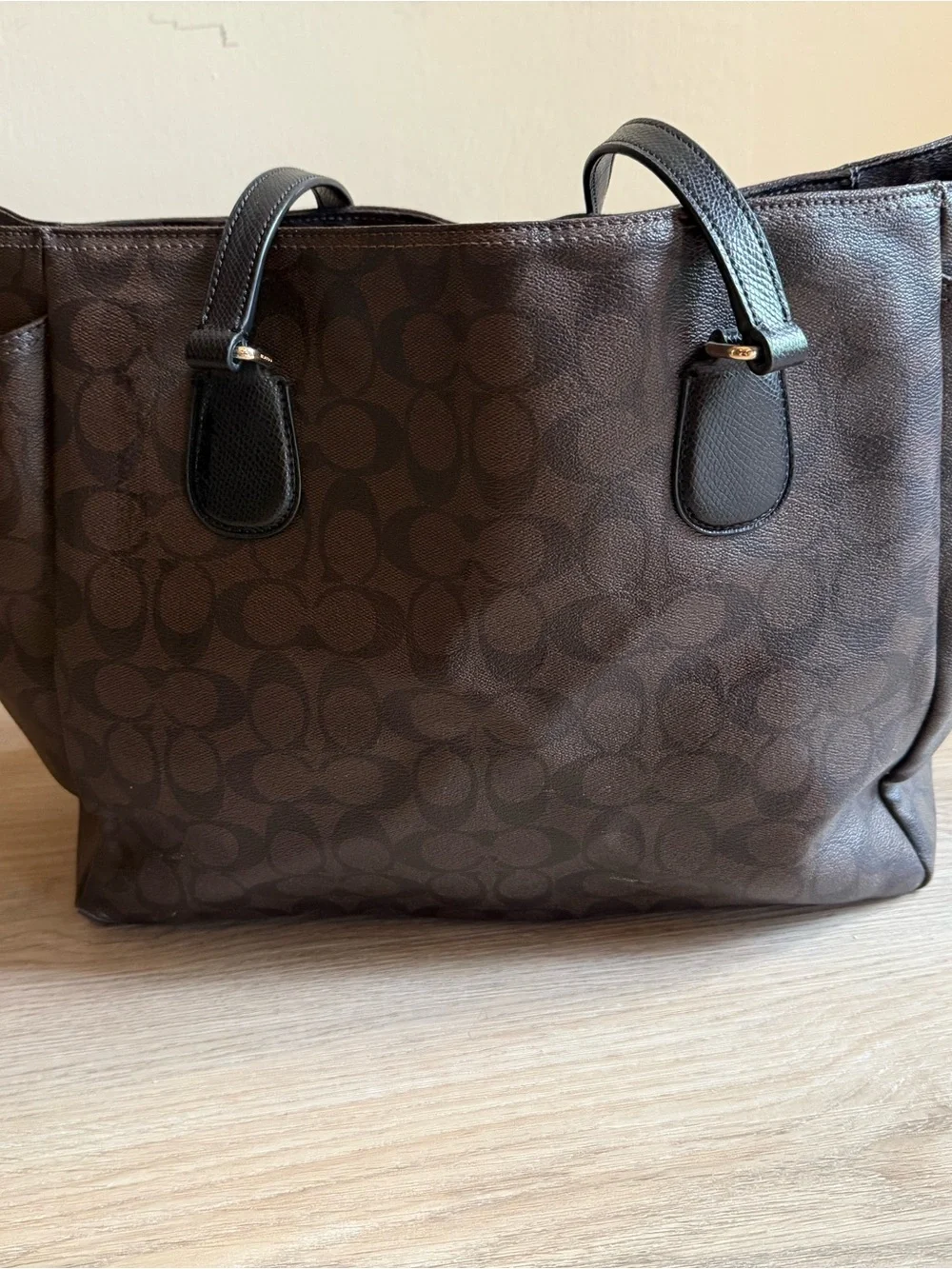 Coach Brown Signature Monogram Tote with Black Trim